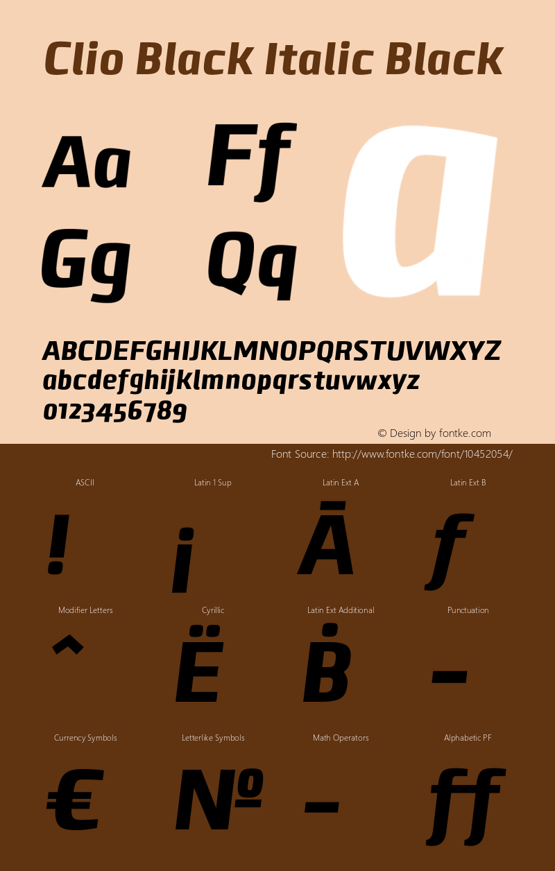 Clio Black Italic Black Version 1.000 2012 initial release Font Sample