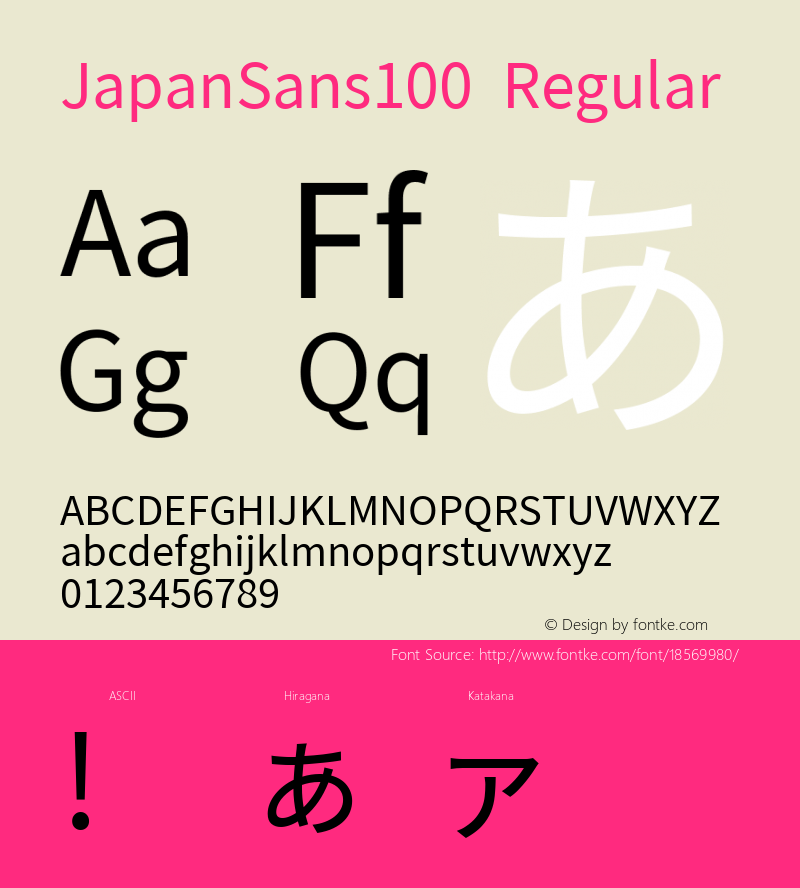 JapanSans100 Regular Version 1.00 Font Sample