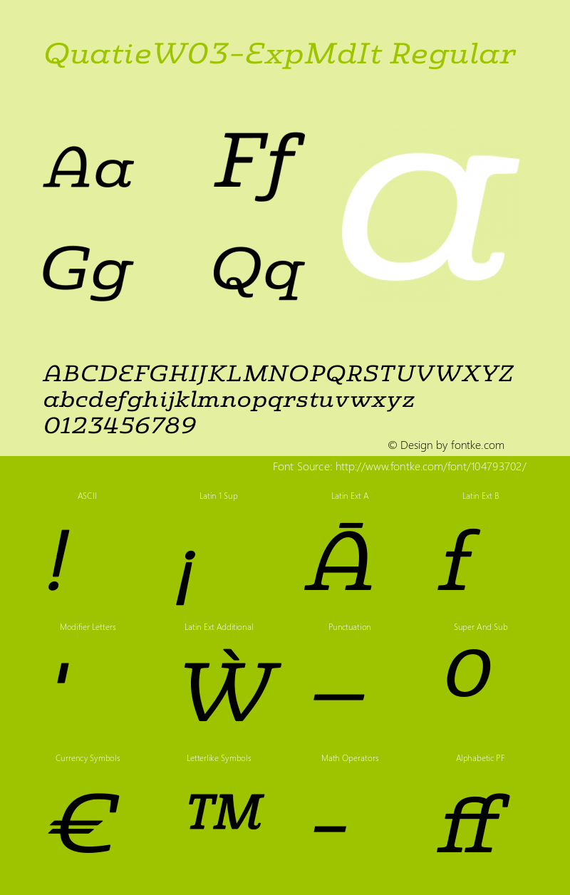 Quatie W03 Exp Md It Version 1.1 Font Sample