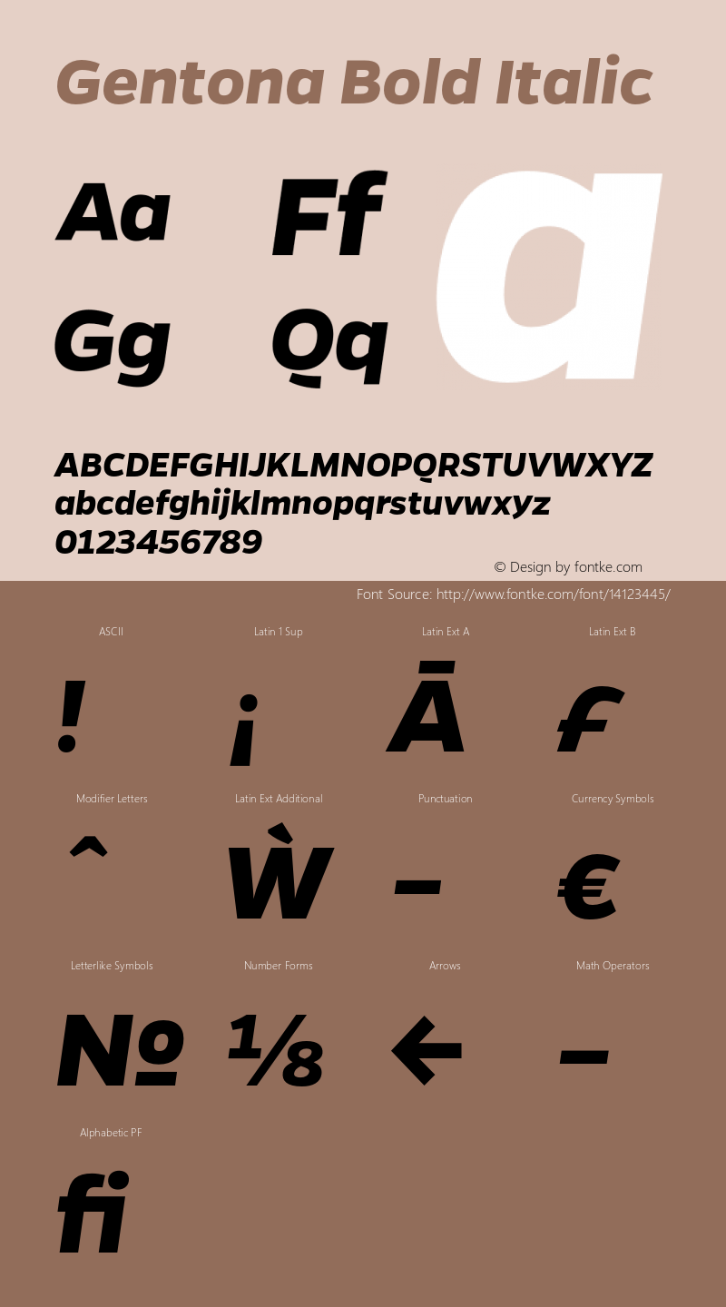 Gentona Bold Italic Version 1.001;PS 001.001;hotconv 1.0.70;makeotf.lib2.5.58329 Font Sample