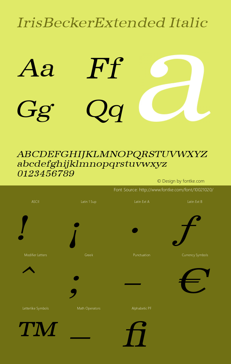 IrisBeckerExtended Italic 001.000 Font Sample