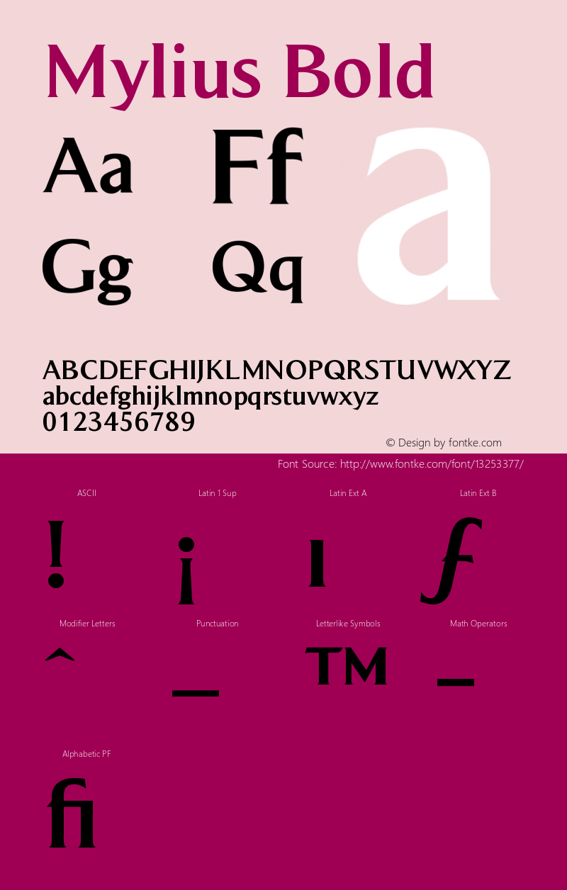 Mylius Bold Version 001.000 Font Sample