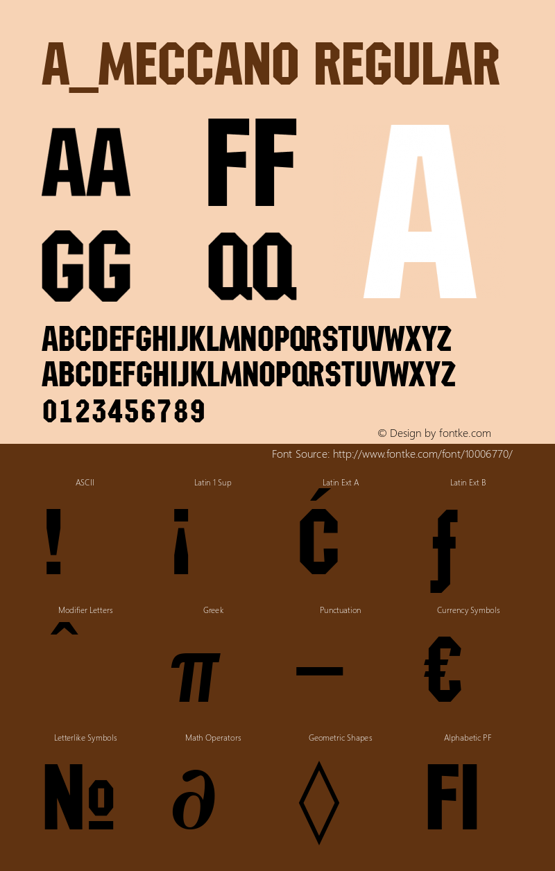 a_Meccano Regular Version 1.0; 1999; initial release Font Sample