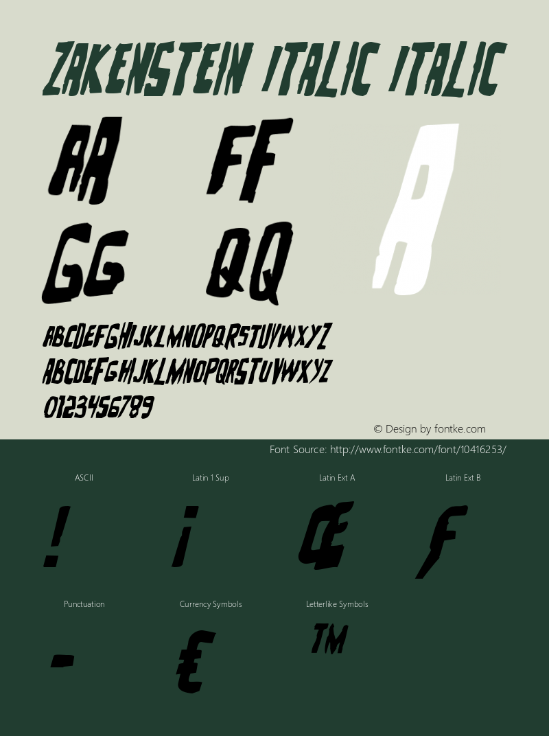 Zakenstein Italic Italic 001.000 Font Sample