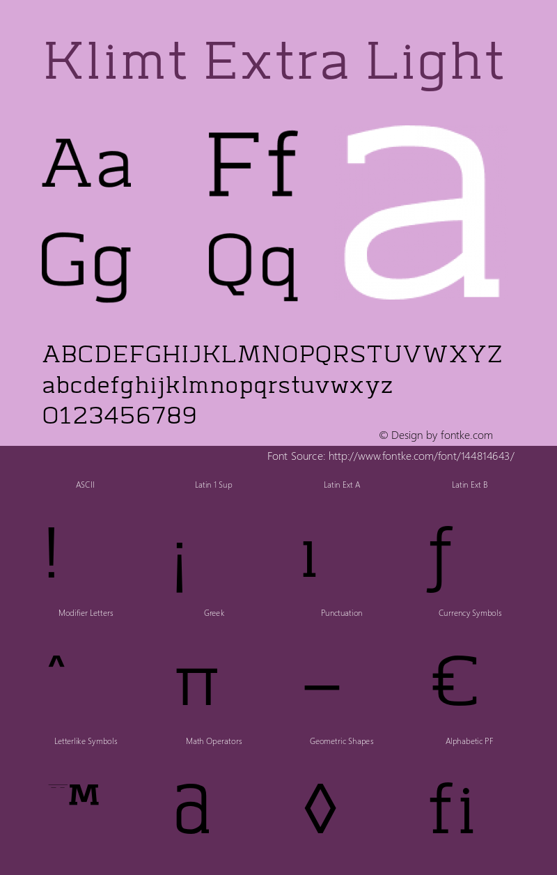 Klimt-ExtraLight Version 1.000 Font Sample