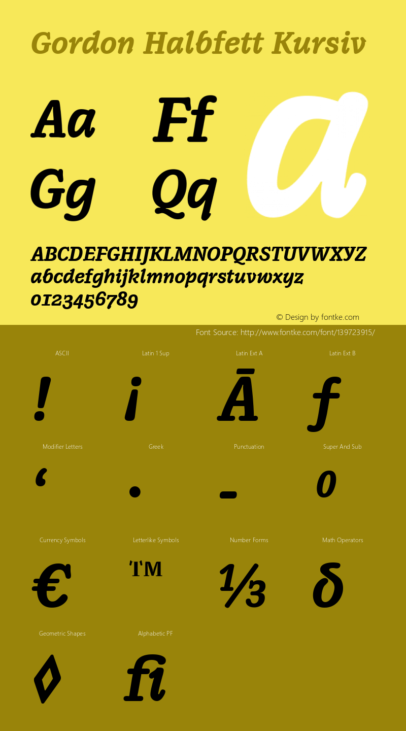 Gordon Halbfett Kursiv Version 2.001 Font Sample