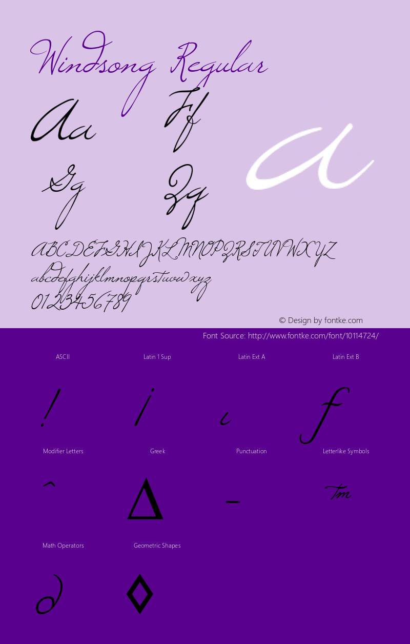 Windsong Regular Macromedia Fontographer 4.1 8/5/98 Font Sample