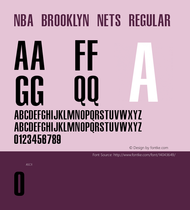 NBA Brooklyn Nets Regular Version 1.00 June 5, 2013, initial release Font Sample