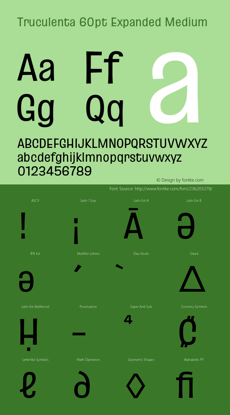 Truculenta 60pt Expanded Medium Version 1.002图片样张