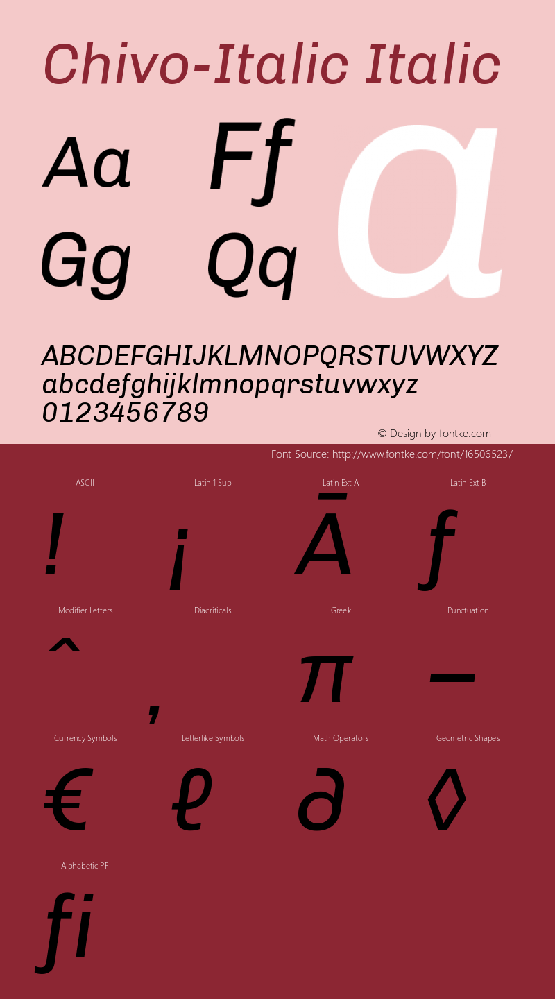 Chivo-Italic Italic Version 001.003 Font Sample