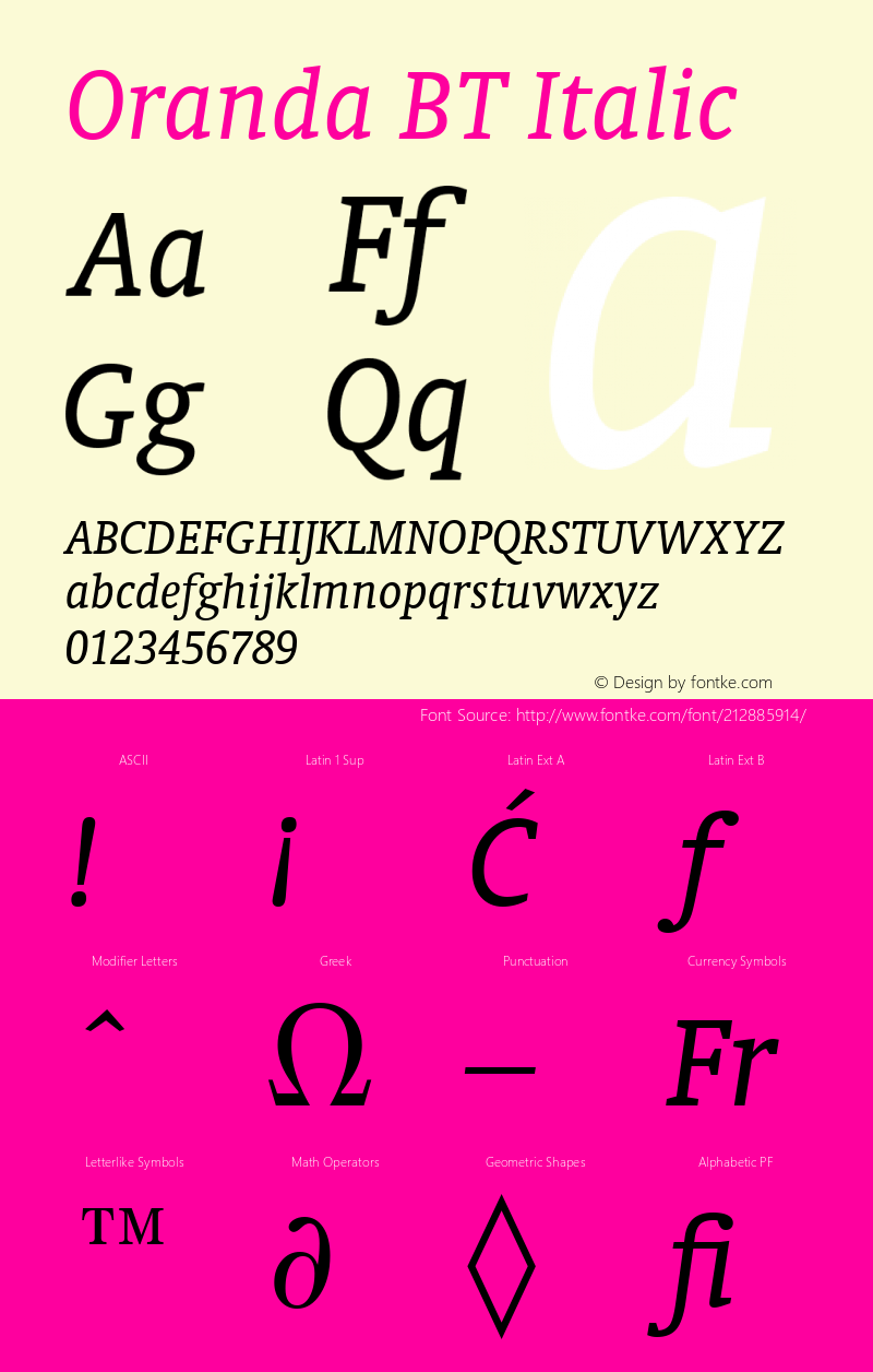 Oranda BT Italic Version 1.01 emb4-OT图片样张