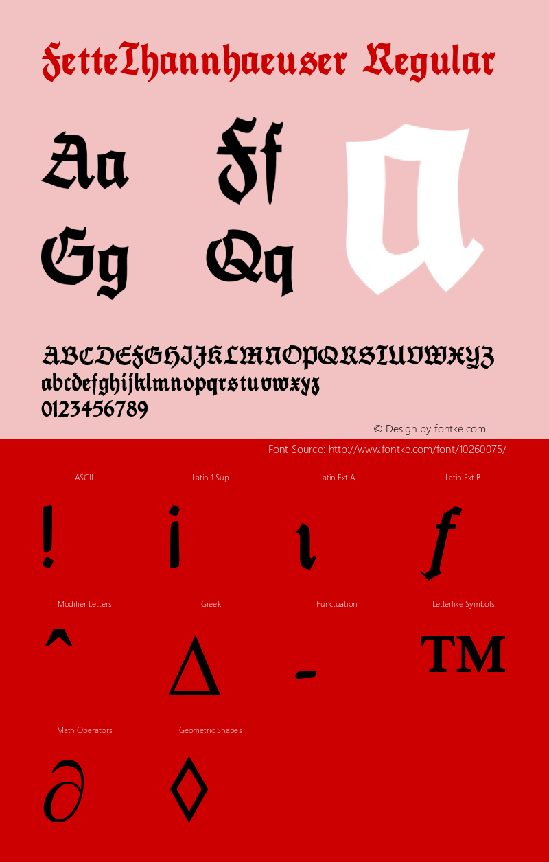 FetteThannhaeuser Regular Version 1.0; 2001; initial release Font Sample