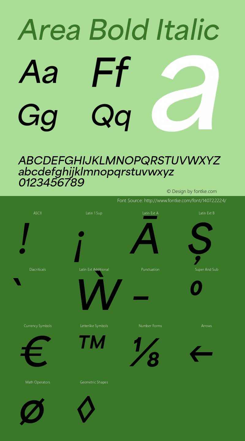 Area Bold Italic Version 1.000;hotconv 1.0.109;makeotfexe 2.5.65596 Font Sample