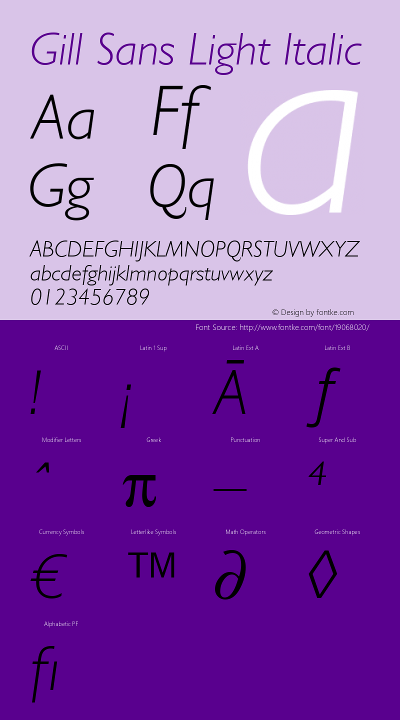 Gill Sans Light Italic 19: 13871: 1998 Font Sample