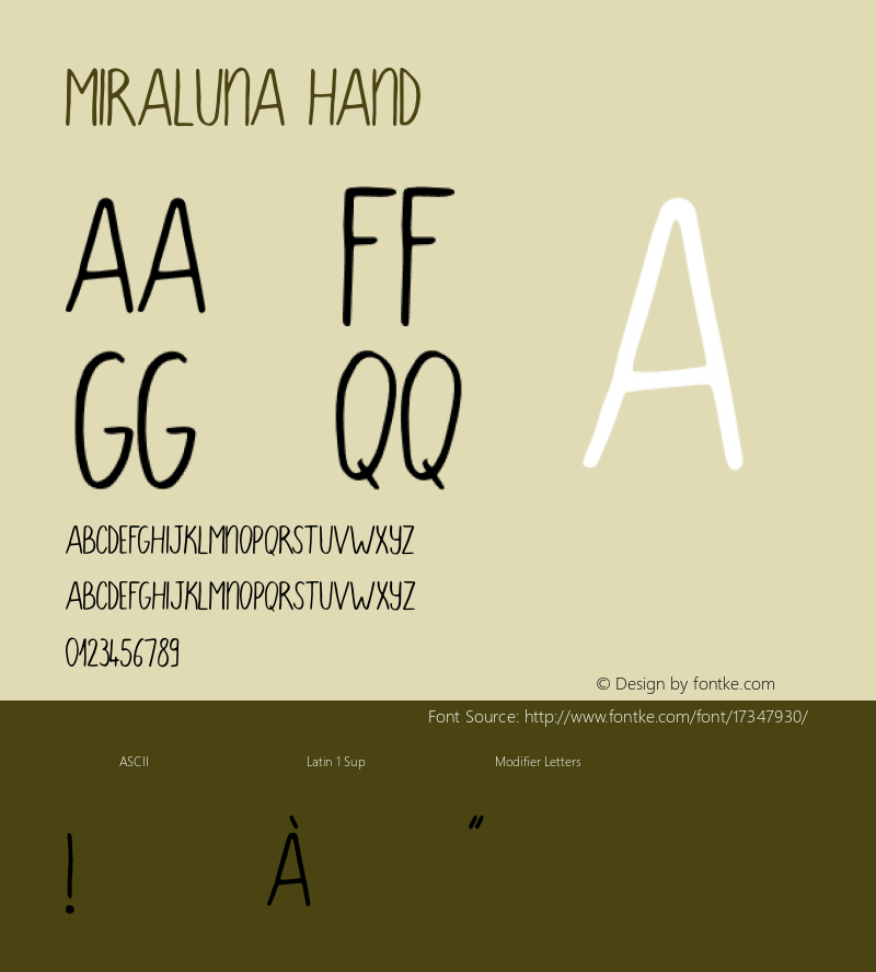 miraluna hand Version 1.000 Font Sample