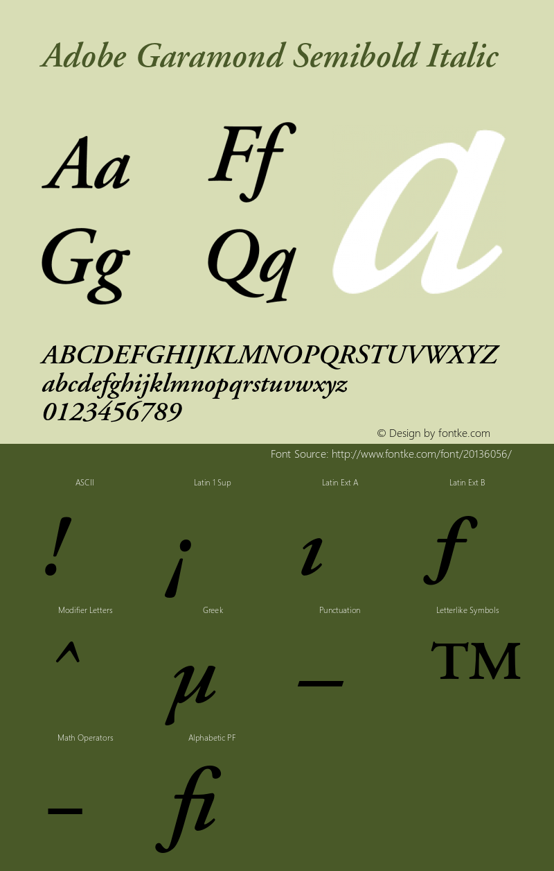 AGaramond-SemiboldItalic Version 001.002 Font Sample