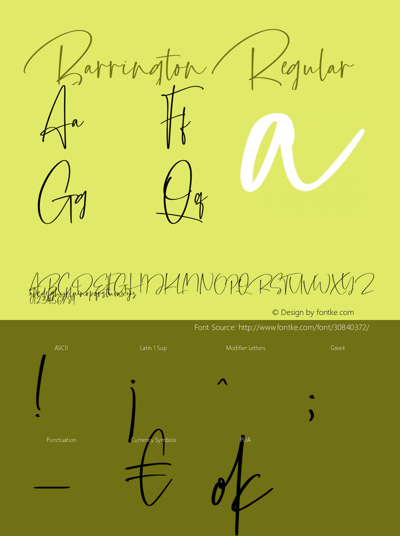 Barrington Version 1.00;June 1, 2019;FontCreator 11.5.0.2430 64-bit Font Sample