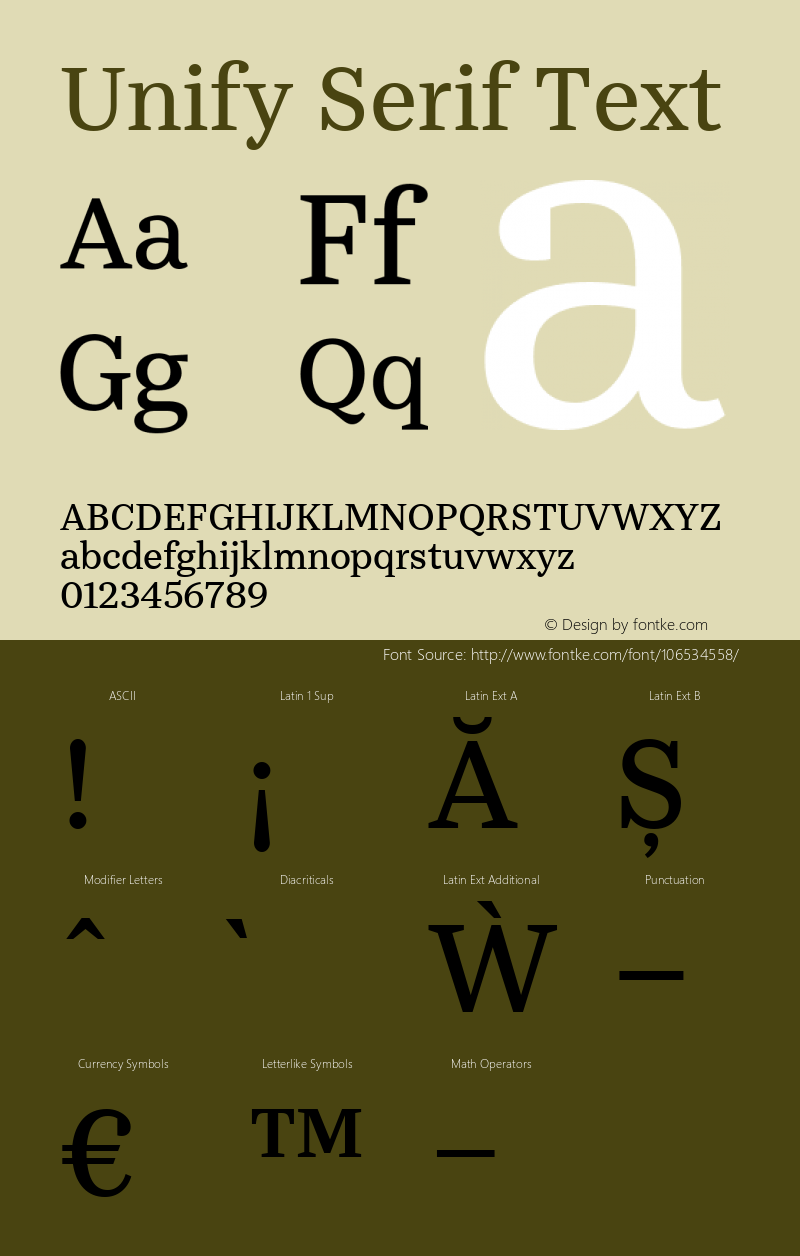 Unify Serif Text Version 1.002 Font Sample