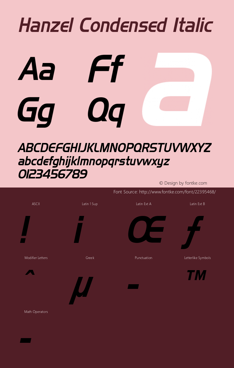 Hanzel Condensed Italic Altsys Fontographer 4.1 1/20/95 Font Sample