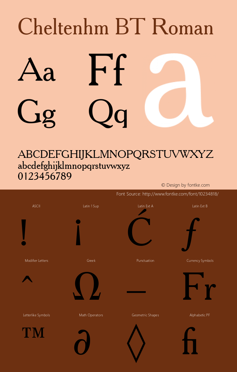 Cheltenhm BT Roman Version 1.01 emb4-OT Font Sample