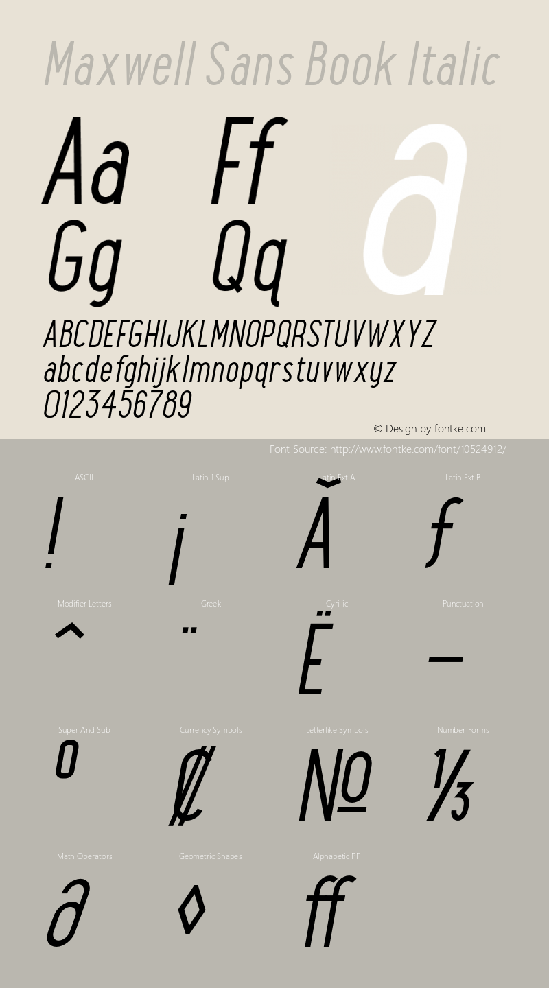 Maxwell Sans Book Italic Version 1.000 Font Sample