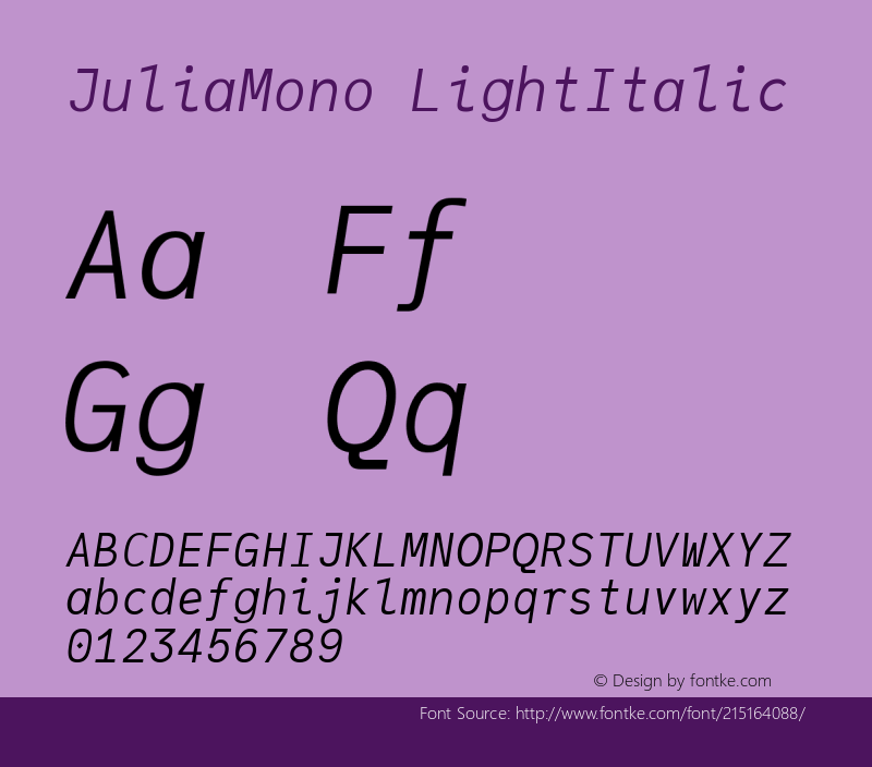 JuliaMono LightItalic Version 0.044; ttfautohint (v1.8.4)图片样张