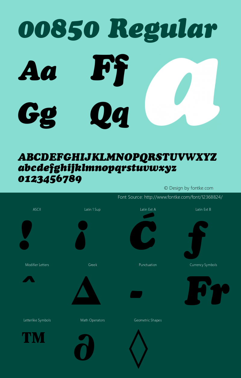 00850 Regular Macromedia Fontographer 4.1.5 19/9/98 Font Sample