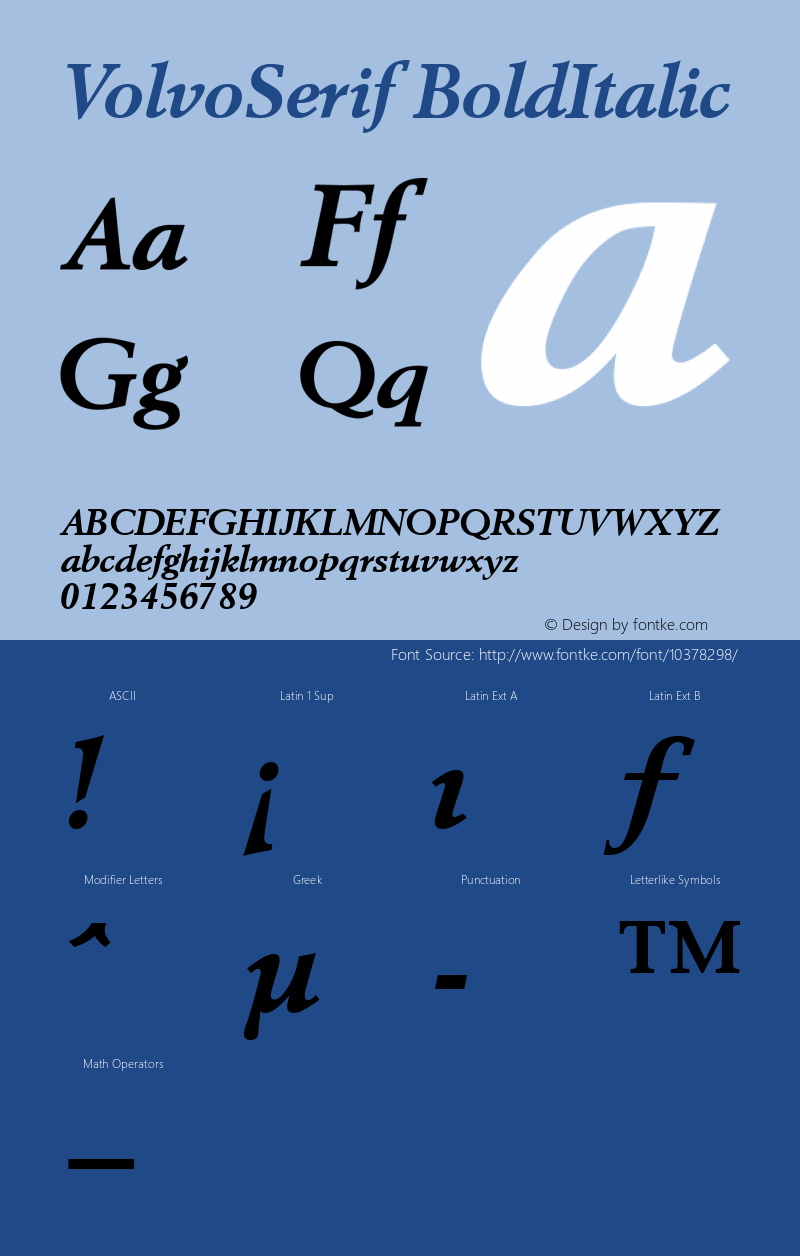 VolvoSerif BoldItalic 1.0 28/1/97 Font Sample