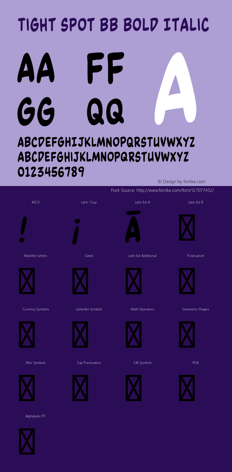 TightSpotBB-BoldItalic Version 2.000 Font Sample