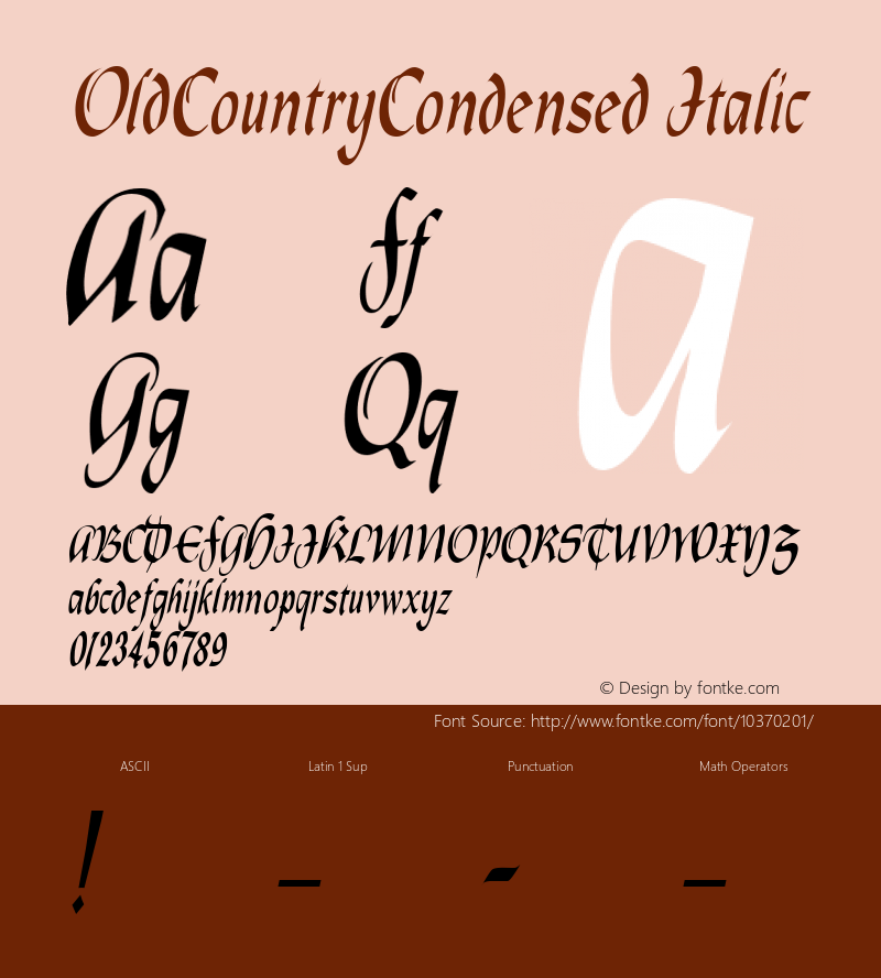 OldCountryCondensed Italic Rev. 003.000 Font Sample