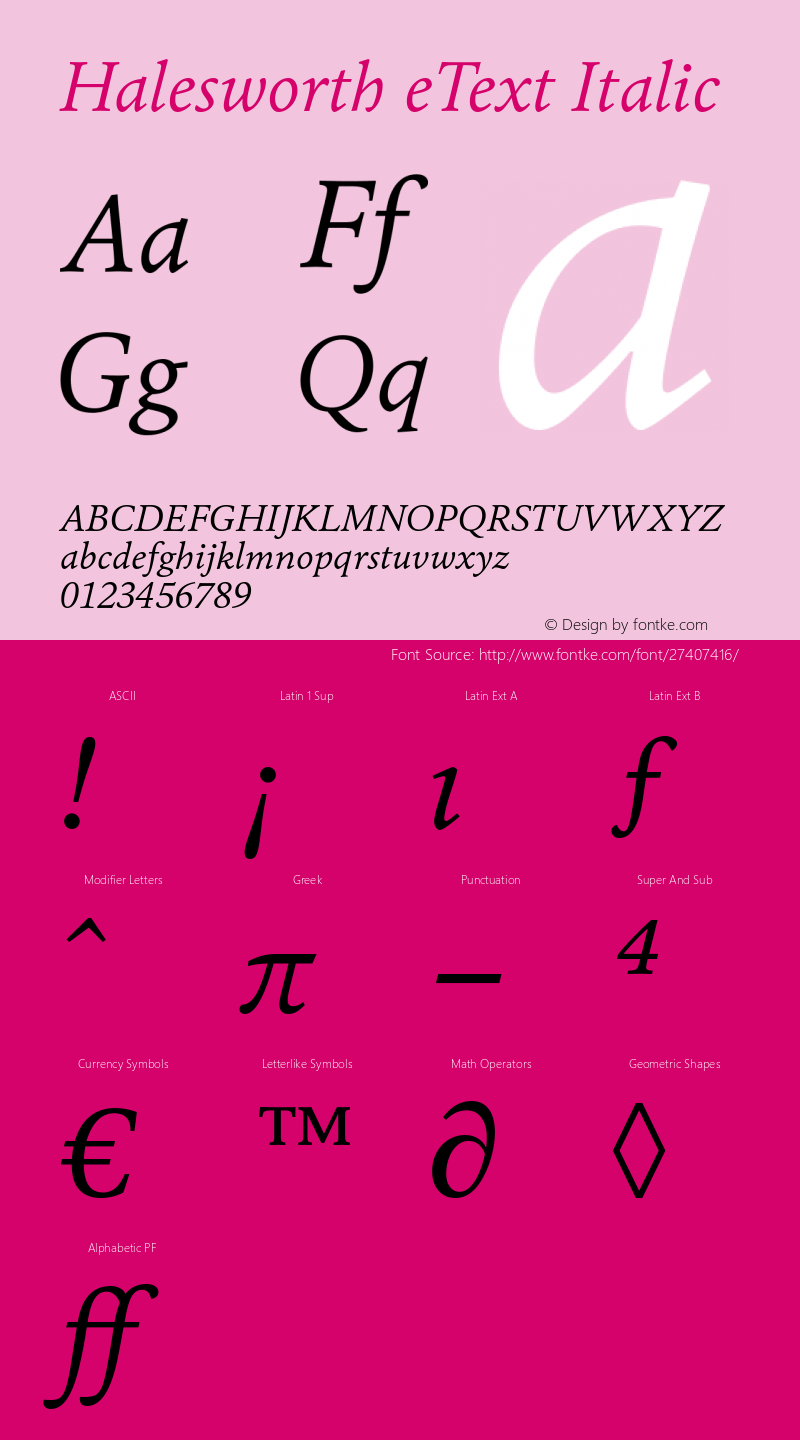 Halesworth eText Italic Version 1.00 Font Sample