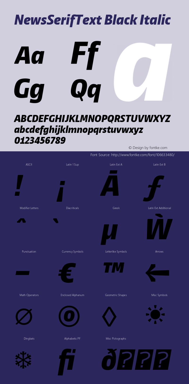 NewsSerifText Black Italic Version 1.100 Font Sample