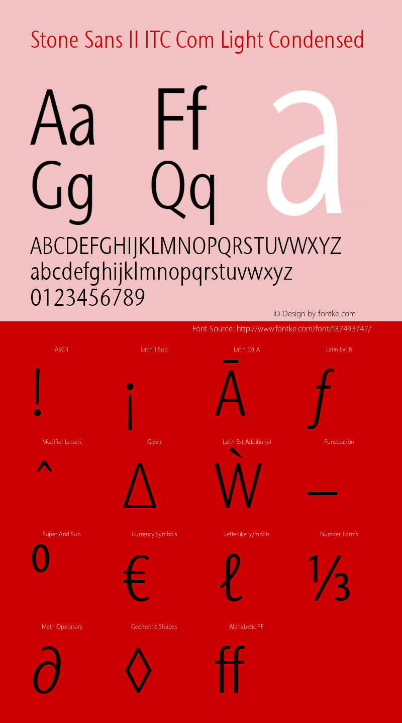 Stone Sans II ITC Com Light Condensed Version 1.00 Font Sample