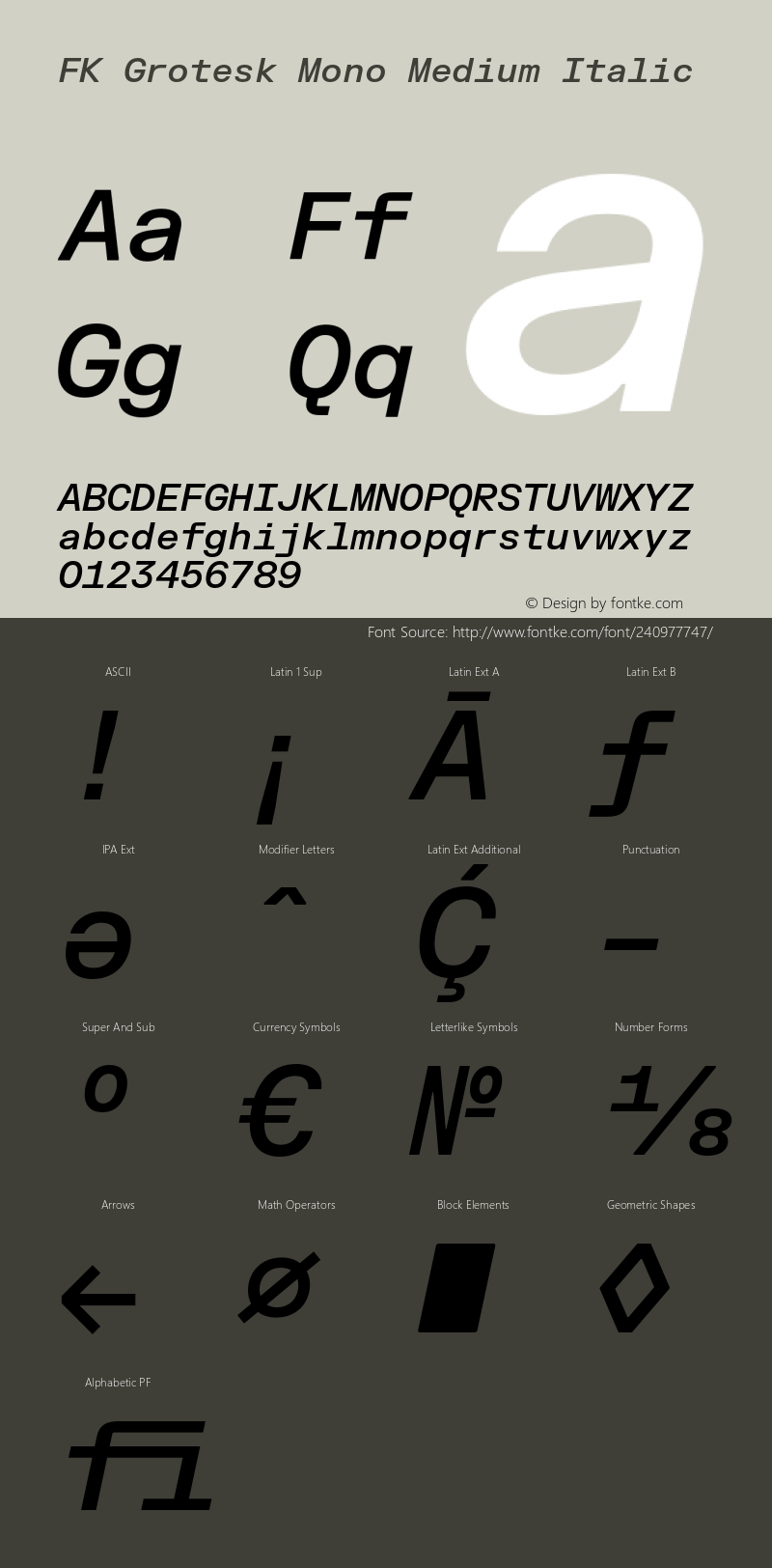 FK Grotesk Mono Medium Italic Version 3.202 | FøM Fix图片样张