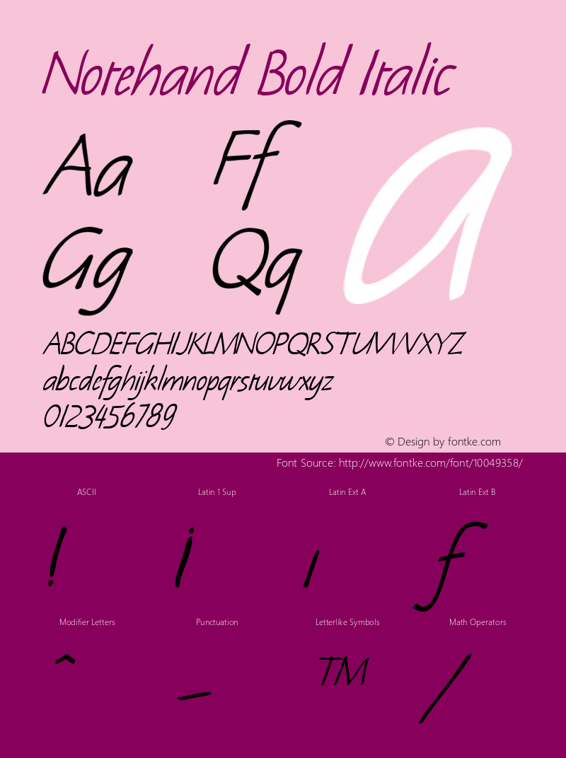 Notehand Bold Italic W.S.I. Int'l v1.1 for GSP: 6/20/95 Font Sample