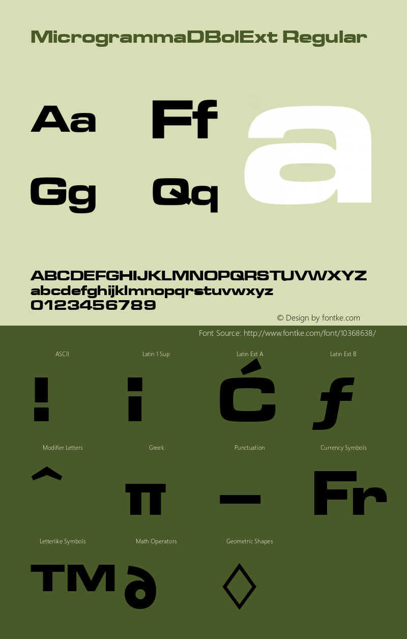 MicrogrammaDBolExt Regular Version 001.005 Font Sample