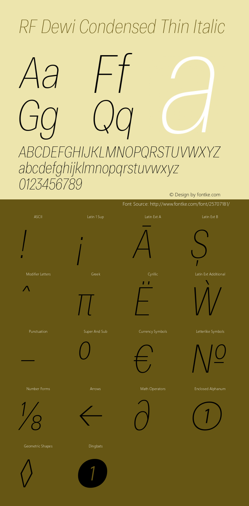 RF Dewi Condensed Thin Italic Version 1.000 Font Sample