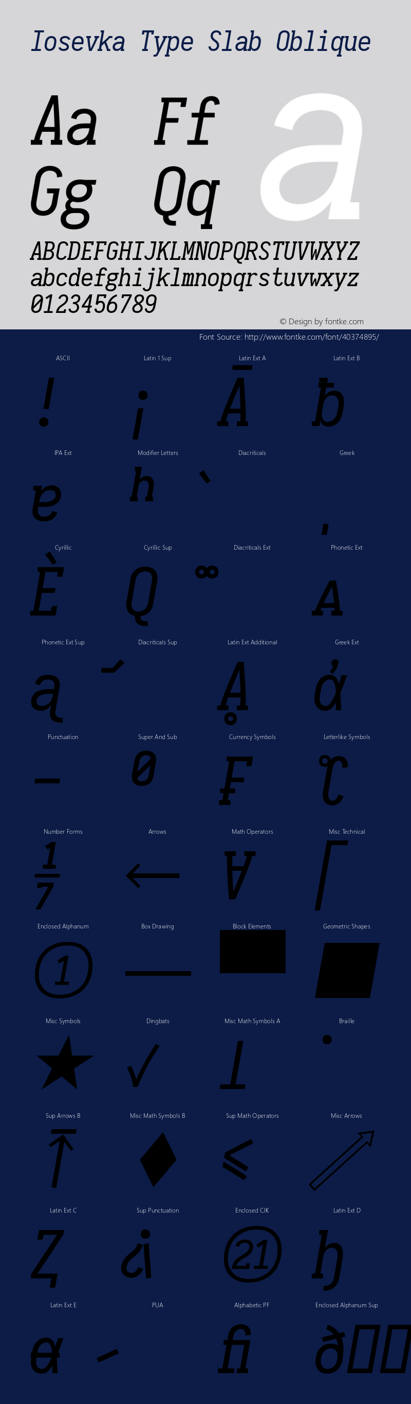 Iosevka Type Slab Oblique 2.3.0; ttfautohint (v1.8.3) Font Sample