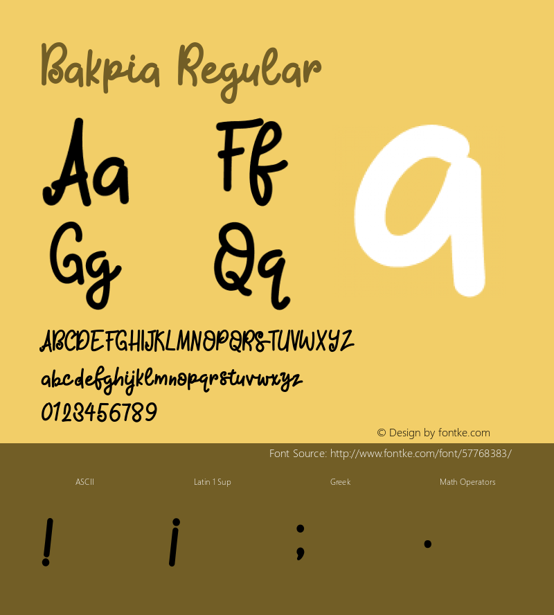 Bakpia Version 1.00;March 5, 2020;FontCreator 11.5.0.2427 32-bit Font Sample