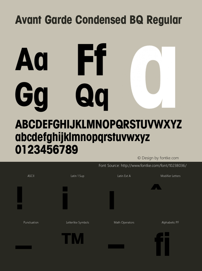 Avant Garde Condensed BQ Regular 001.000 Font Sample