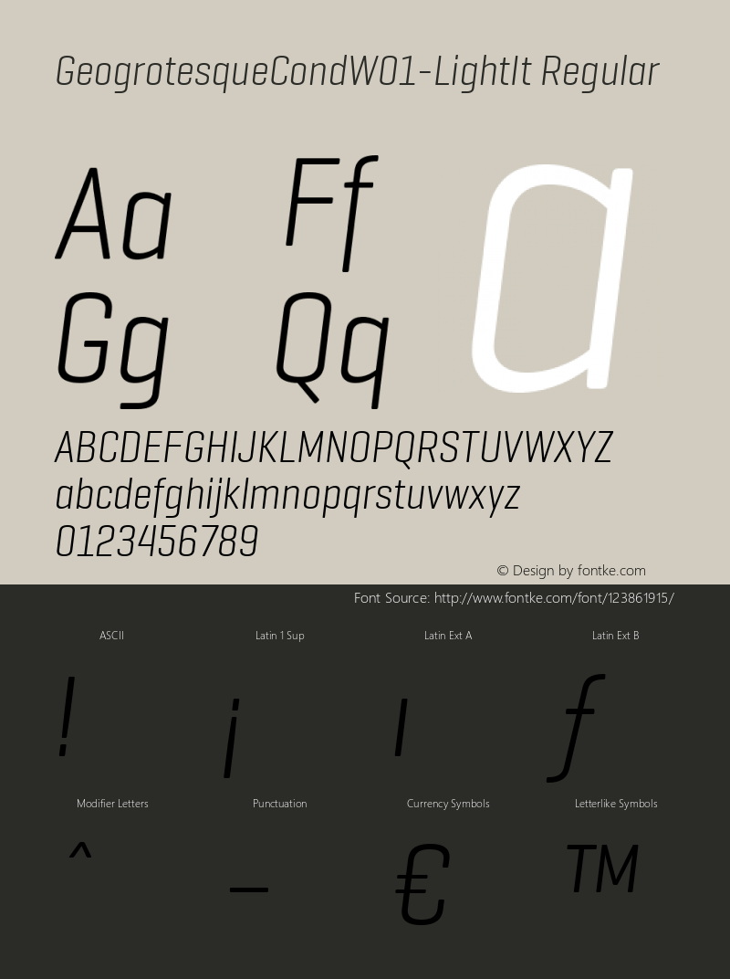 Geogrotesque Cond W01 Light It Version 1.00 Font Sample