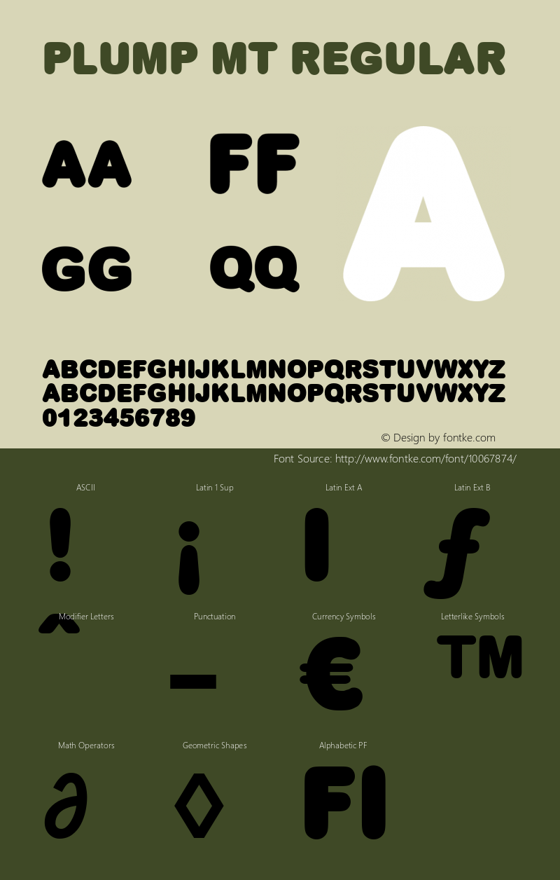 Plump MT Regular Version 1.00 June 1998 Font Sample