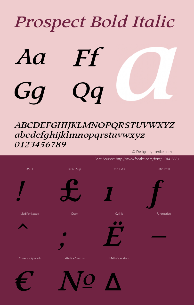 Prospect Bold Italic Version 1.000 2007 initial release Font Sample