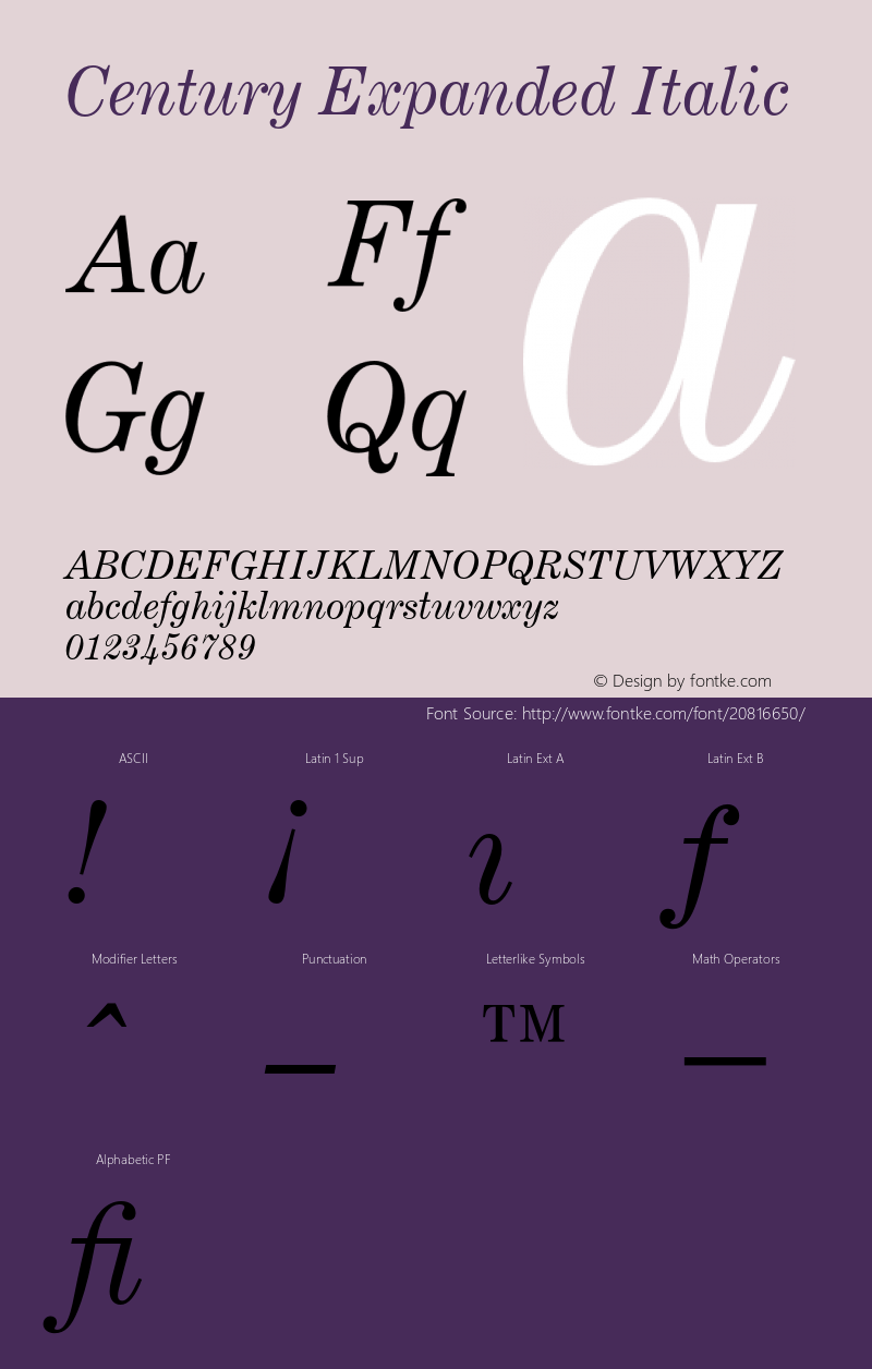 CenturyExpandedBT-Italic 2.0-1.0 Font Sample