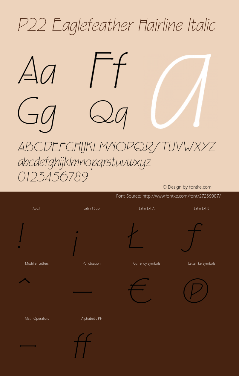 P22Eaglefeather-HrIt Version 2.002 Font Sample