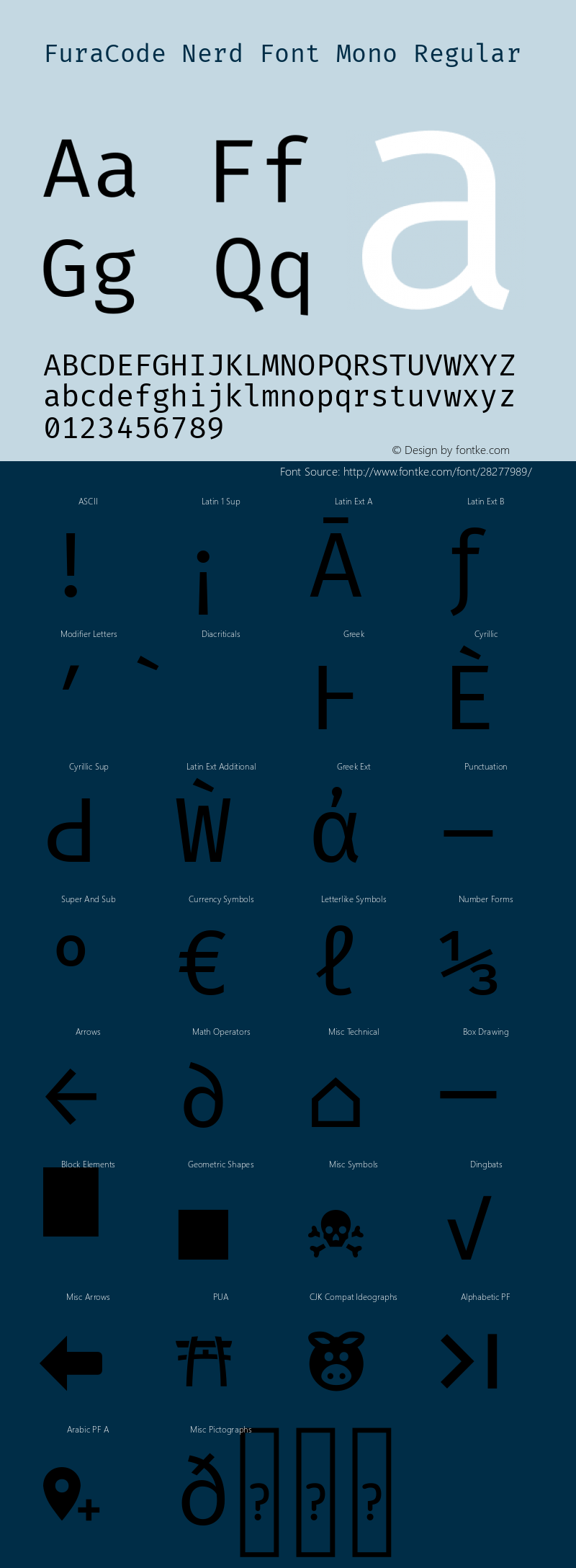 Fura Code Regular Nerd Font Complete Mono Version 1.205 Font Sample