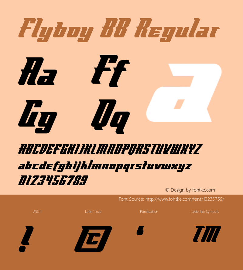 Flyboy BB Regular Version 1.000 Font Sample