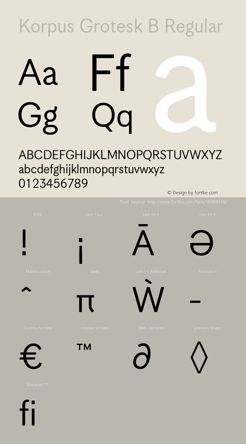Korpus Grotesk B Regular Version 1.004 2014 Font Sample