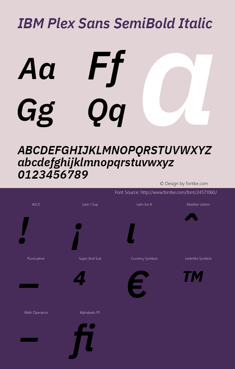 IBM Plex Sans SemiBold Italic Version 1.002 Font Sample