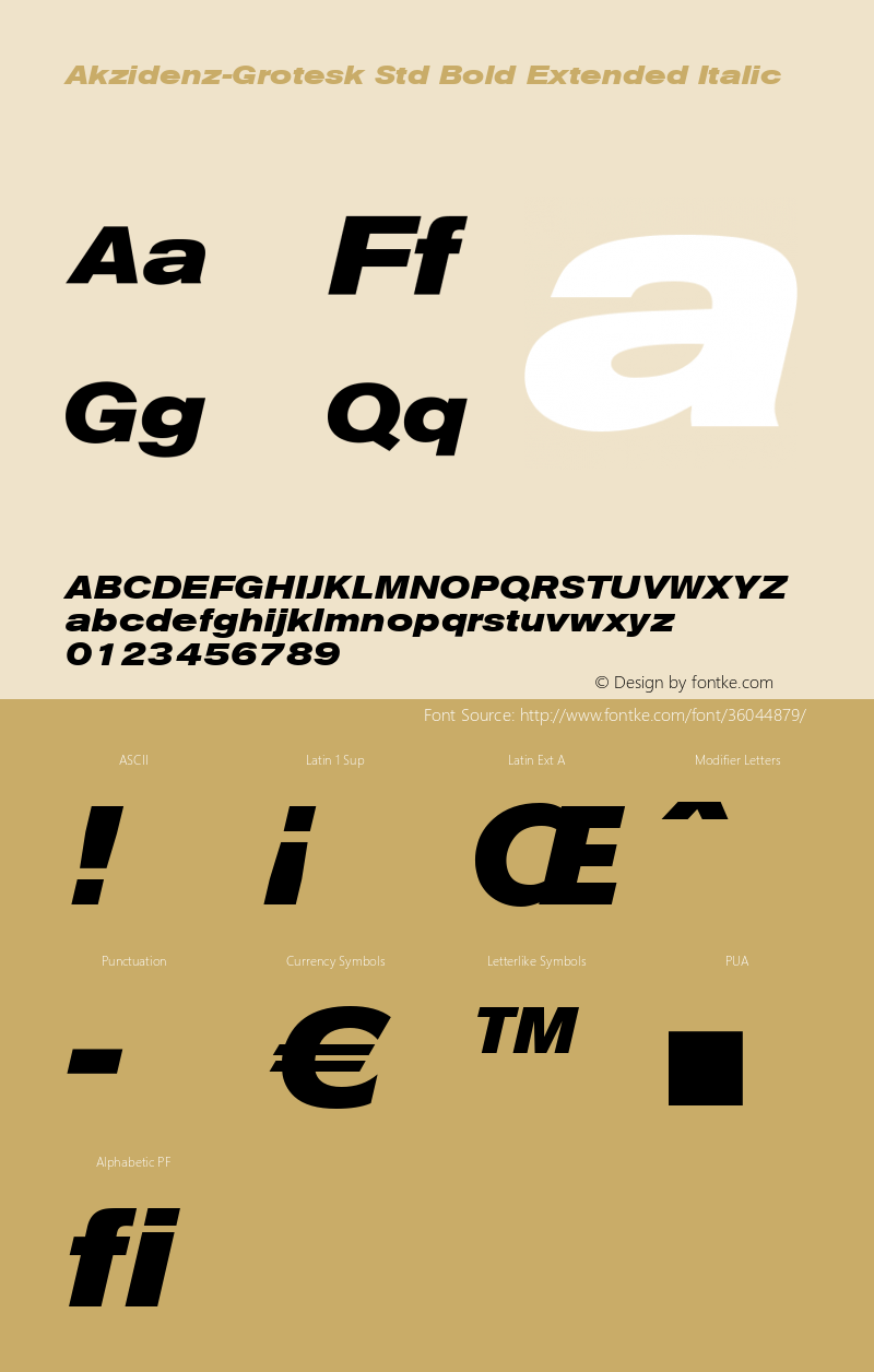 Akzidenz-Grotesk Std Bold Ext Italic Version 001.000;Core 1.0.01;otf.5.02.2291;15.06W Font Sample